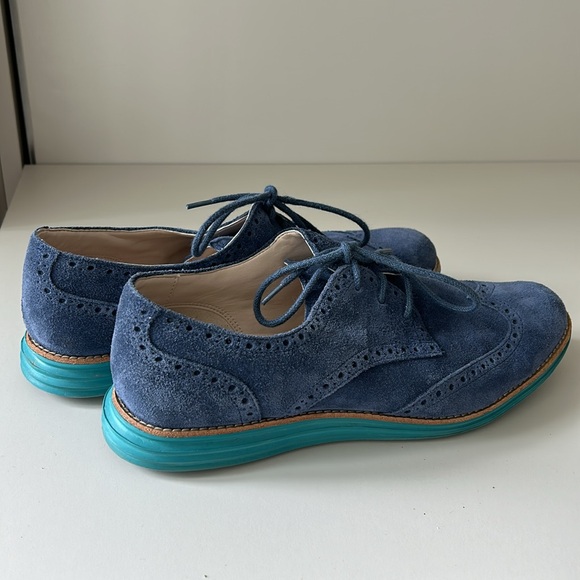 Cole Haan Lunargrand Loafers Blue Suede and Teal 9.5B - Picture 5 of 7
